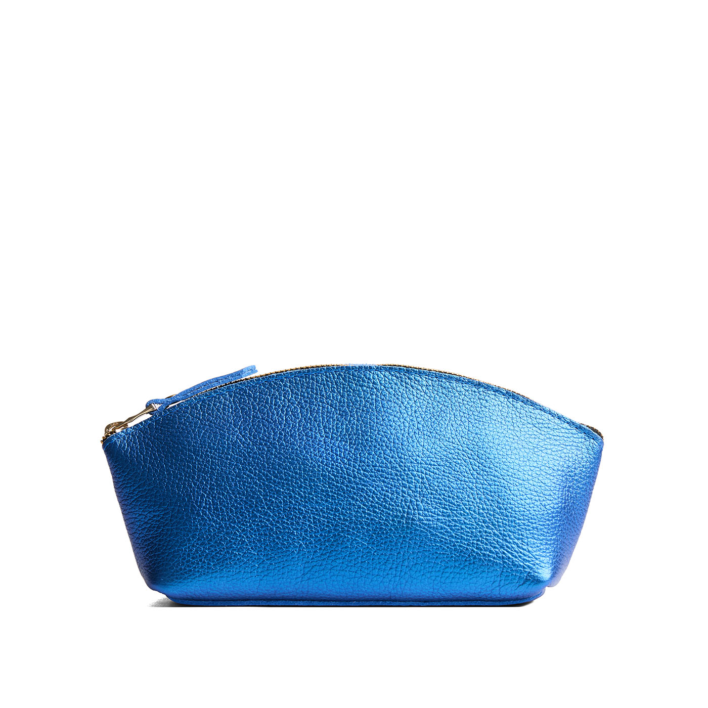 Comet Blue*Eclipse | Spacious leather makeup bag with curved seams and top zipper