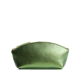 Metallic Greench Eclipse | Spacious leather makeup bag with curved seams and top zipper