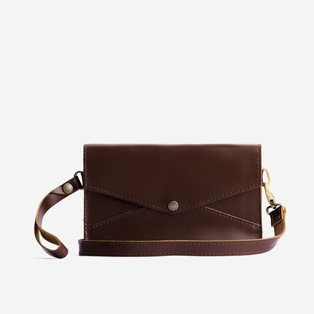 Chocolate Brown | Envelope shaped clutch wallet with crossbody strap