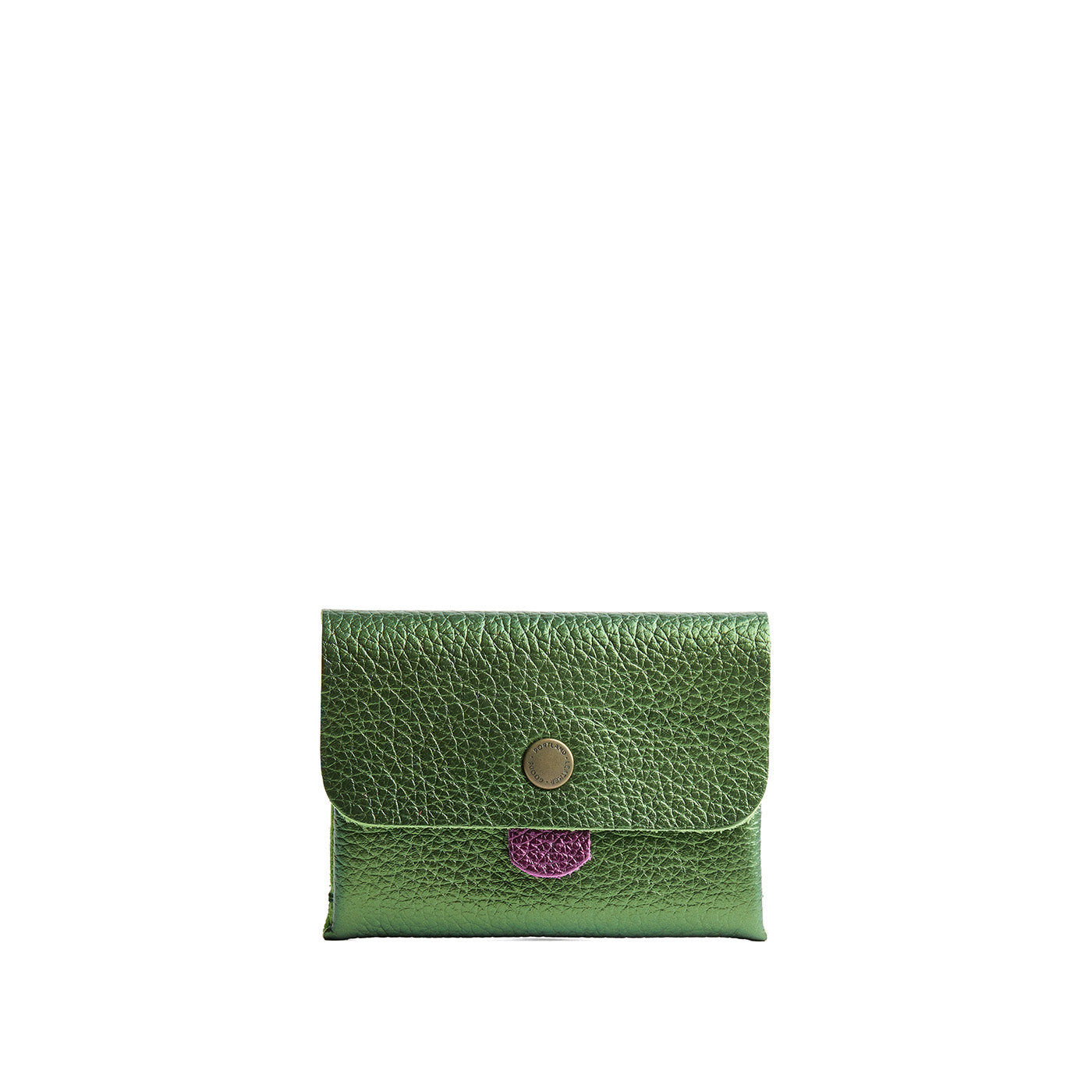 Metallic Greench | Envelope snap wallet with contrast pull tab