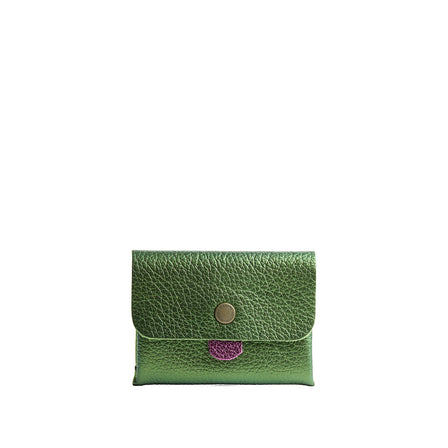 Metallic Greench | Envelope snap wallet with contrast pull tab