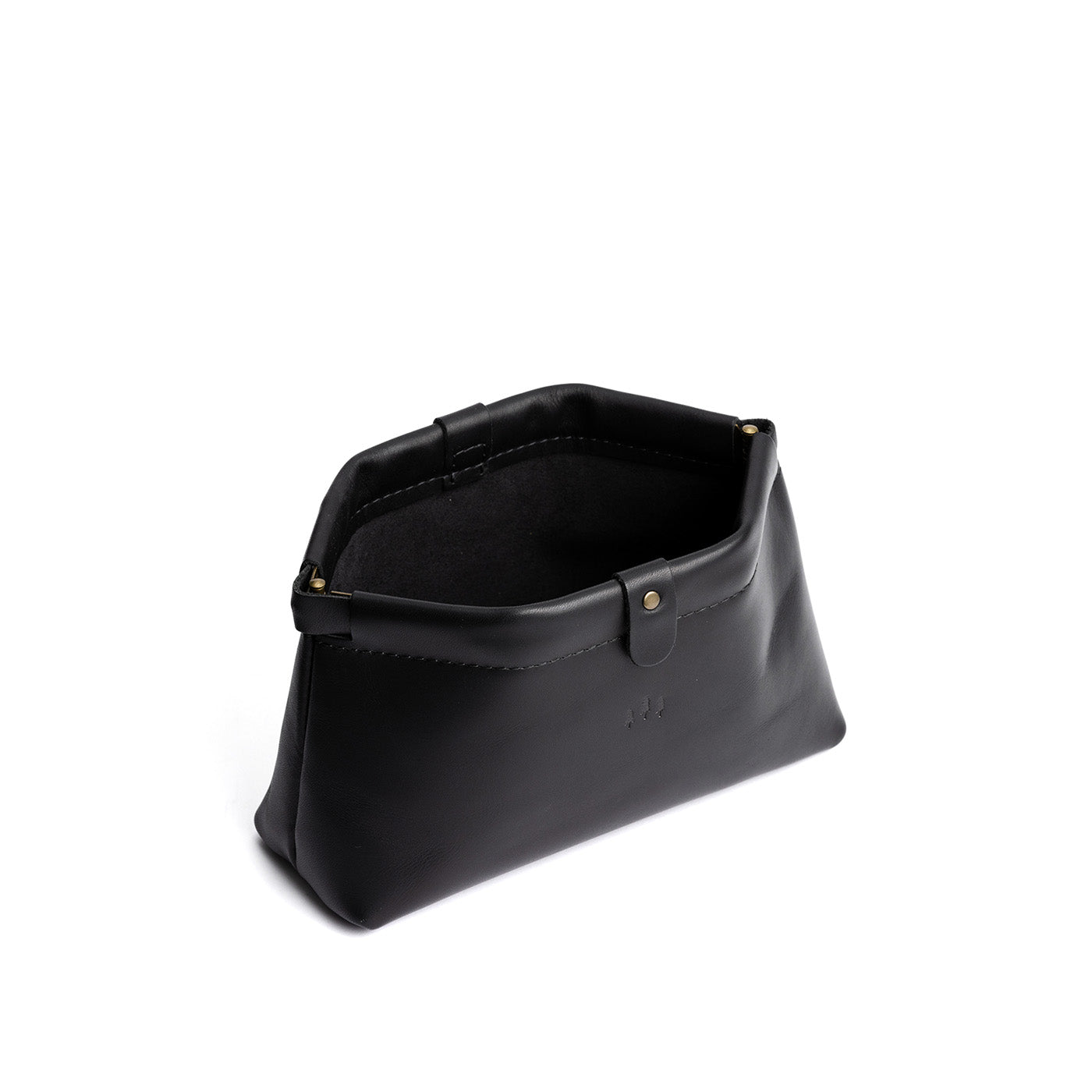 Black | Leather pouch with frame top closure and leather pull tab
