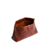 Nutmeg | Leather pouch with frame top closure and leather pull tab