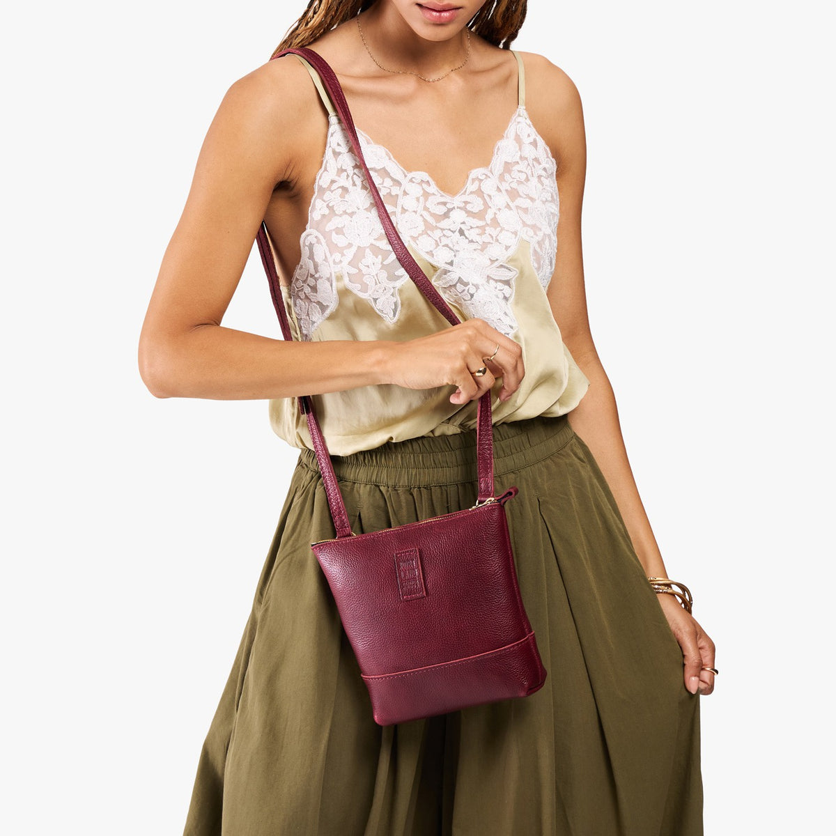 Cabernet | Small rectangular crossbody purse with top zipper and interior pocket