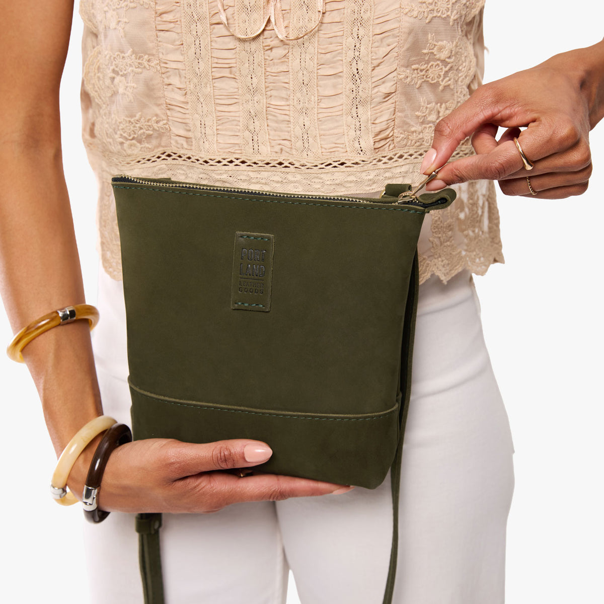Verdant | Small rectangular crossbody purse with top zipper and interior pocket