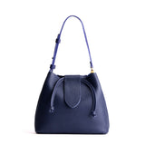 Cobalt Large | Symmetrical leather bag with leather drawstring closure and adjustable shoulder strap