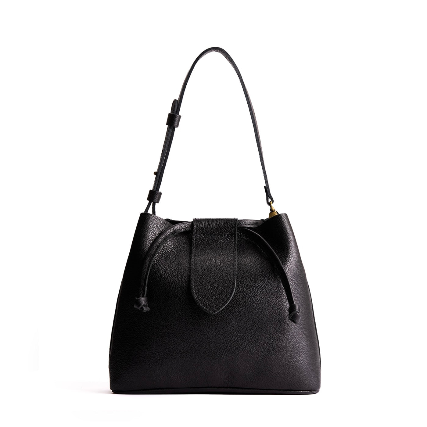 Pebbled--black*Large | Symmetrical leather bag with leather drawstring closure and adjustable shoulder strap