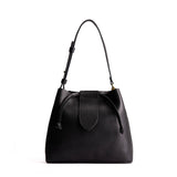 Pebbled--black Large | Symmetrical leather bag with leather drawstring closure and adjustable shoulder strap