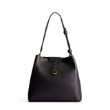 Pebbled--black Large | Symmetrical leather bag with leather drawstring closure and back ring for accessories