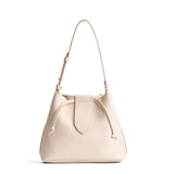 Pebbled Bone Large | Symmetrical leather bag with leather drawstring closure and adjustable shoulder strap