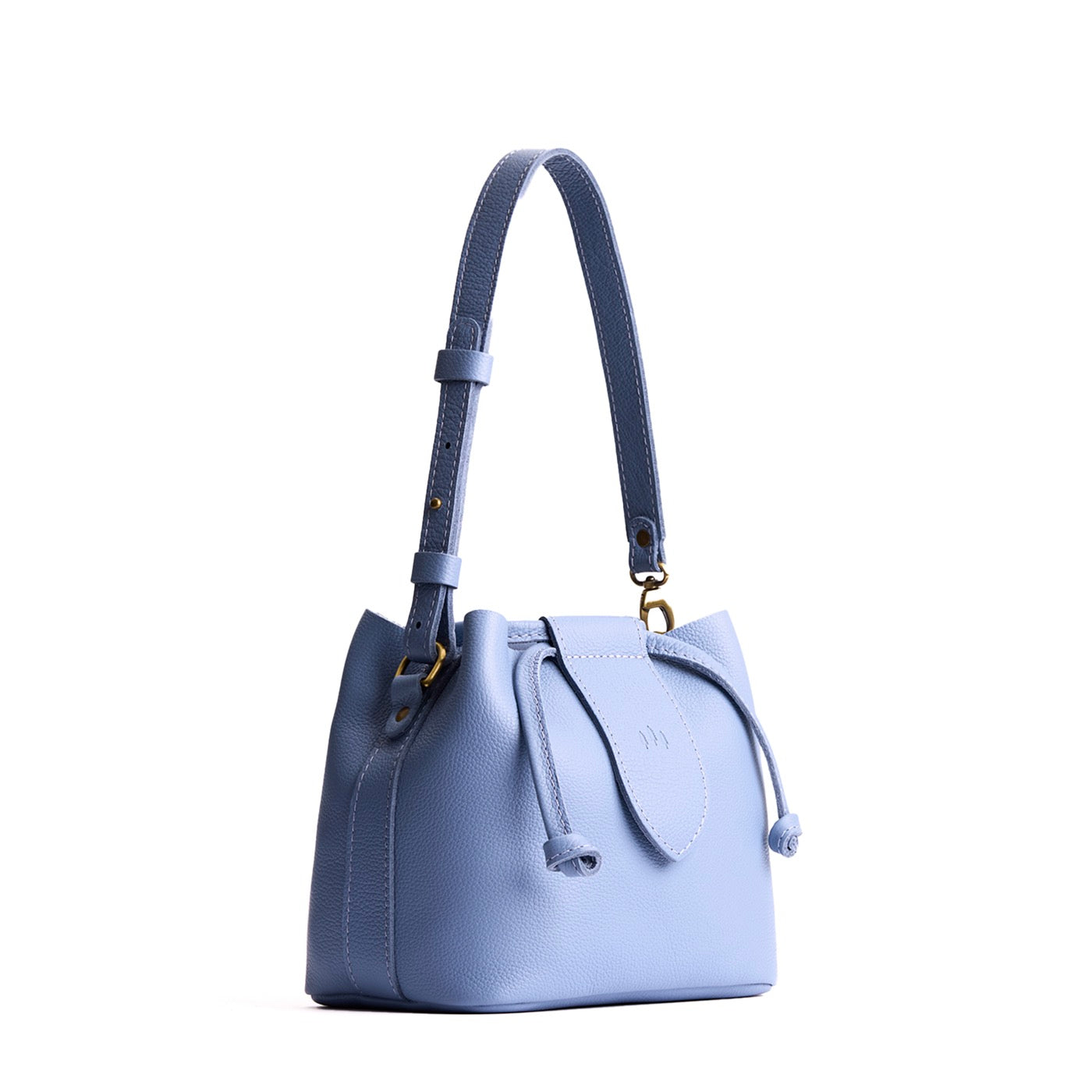Aster*Small | Symmetrical leather bag with leather drawstring closure and adjustable shoulder strap