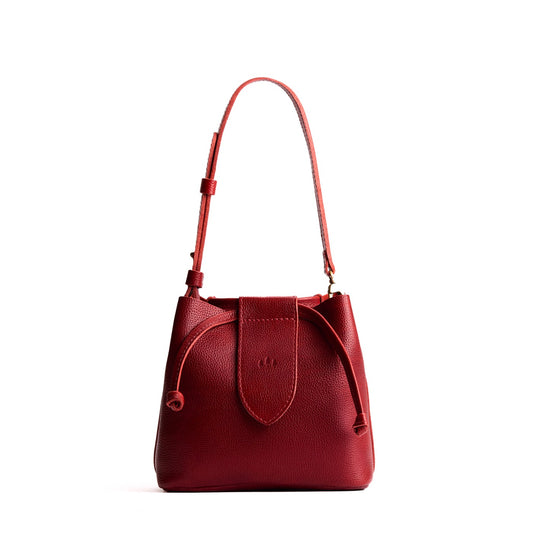 Chili Red*Small | Symmetrical leather bag with leather drawstring closure and adjustable shoulder strap