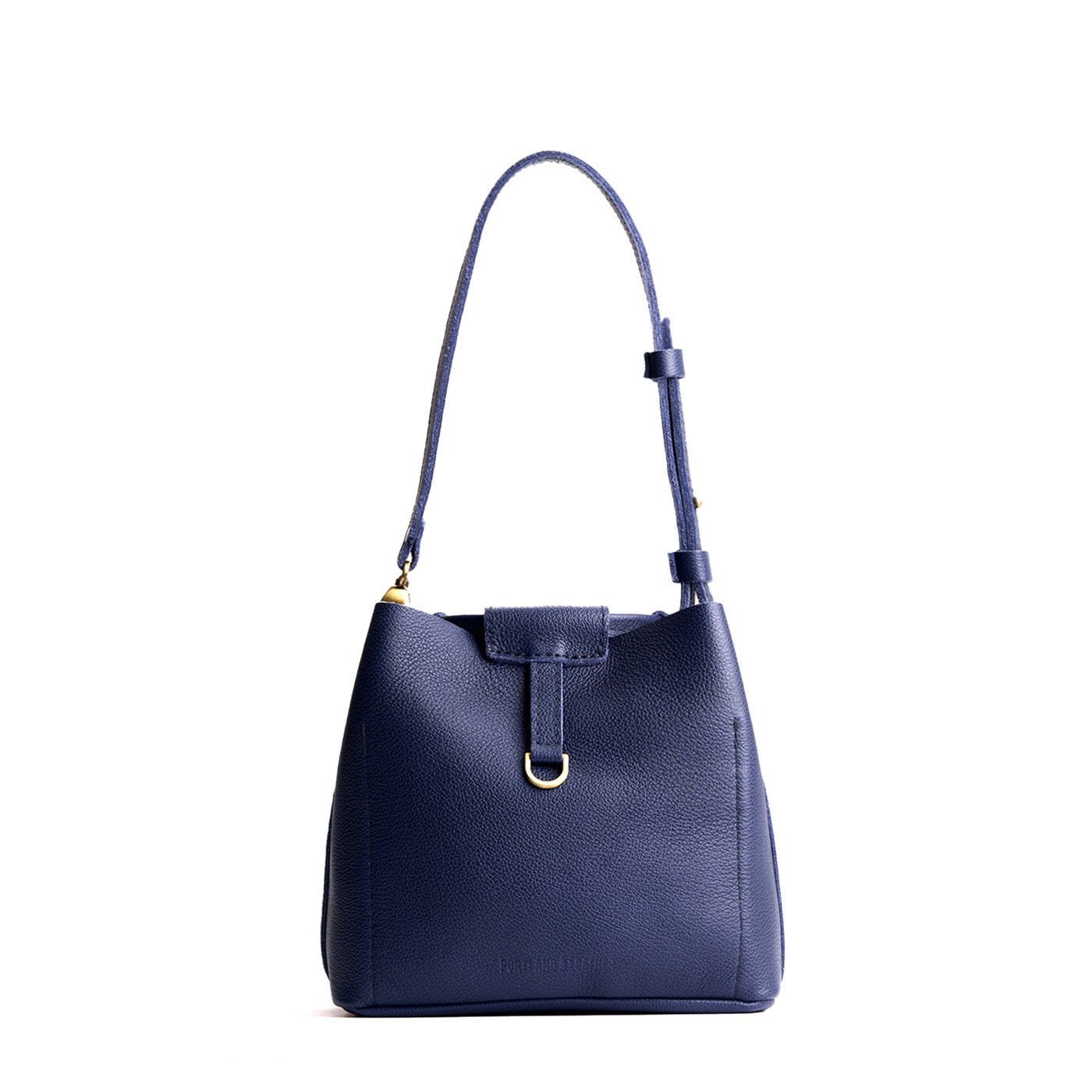 Cobalt*Small | Symmetrical leather bag with leather drawstring closure and back ring for accessories