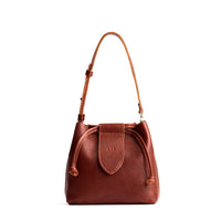 Nutmeg*Small | Symmetrical leather bag with leather drawstring closure and adjustable shoulder strap