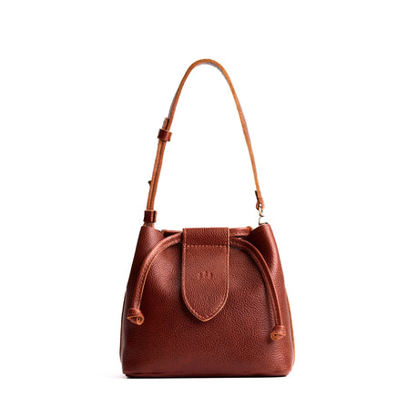 Nutmeg*Small | Symmetrical leather bag with leather drawstring closure and adjustable shoulder strap