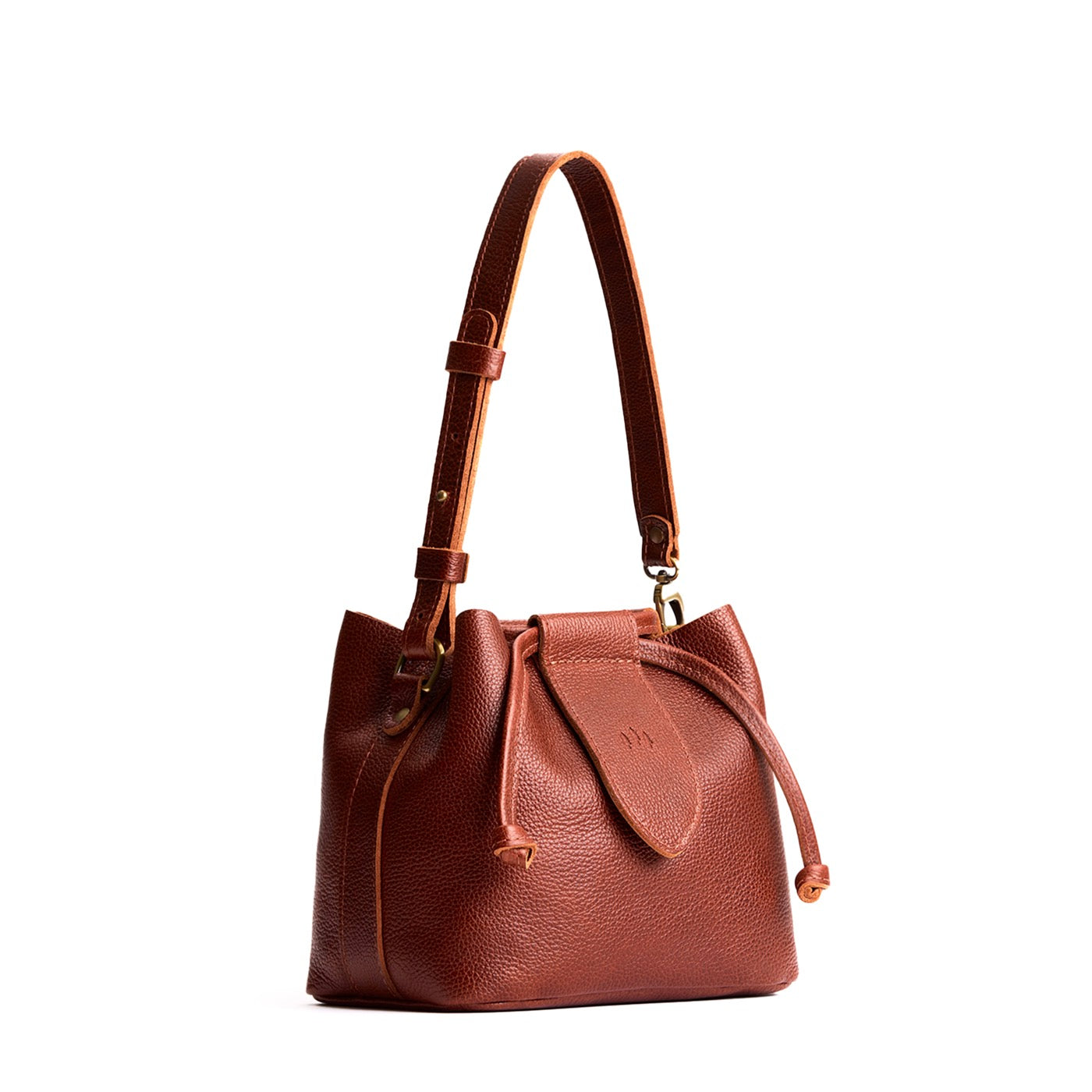 Nutmeg*Small | Symmetrical leather bag with leather drawstring closure and adjustable shoulder strap