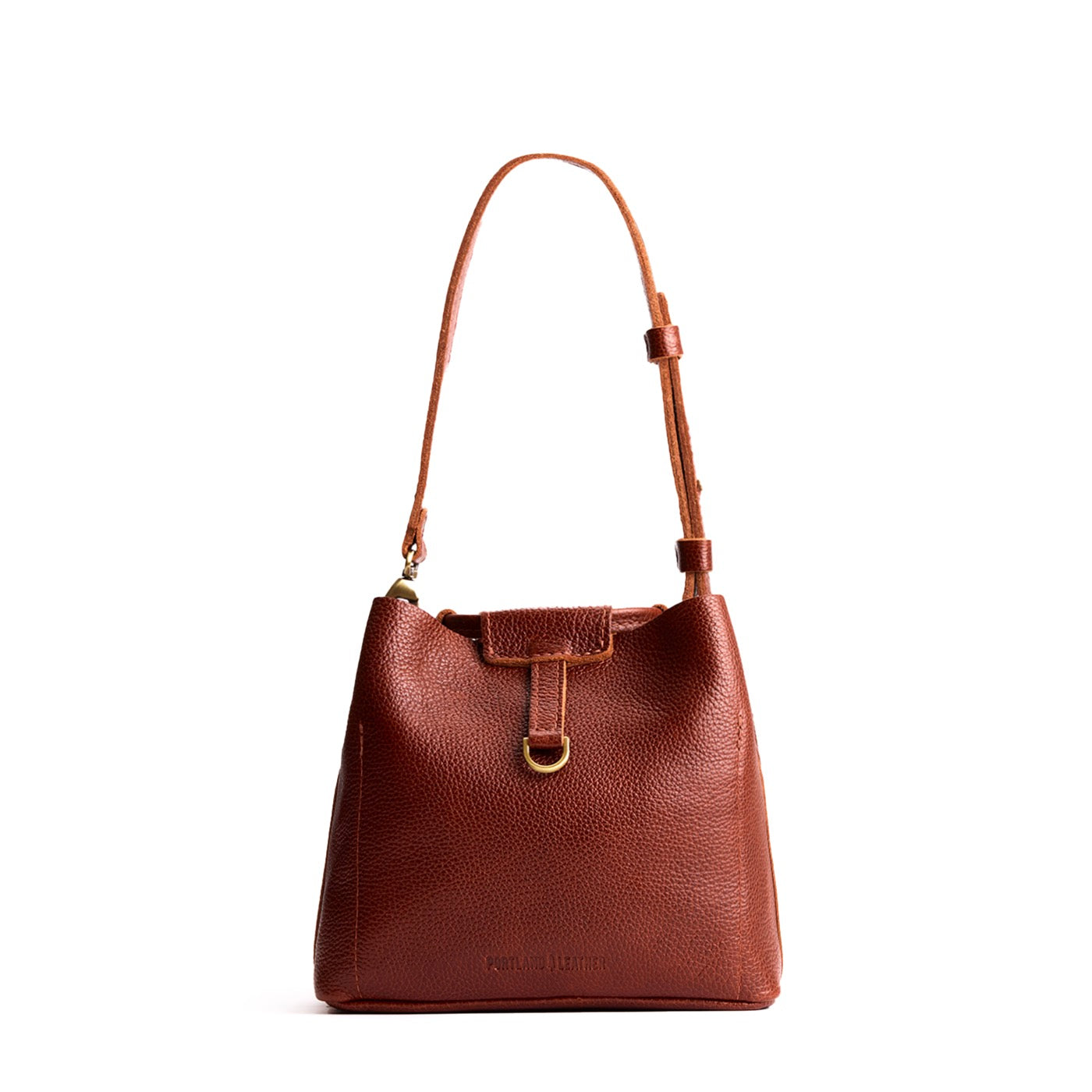 Nutmeg*Small | Symmetrical leather bag with leather drawstring closure and back ring for accessories