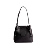 Pebbled--black Small | Symmetrical leather bag with leather drawstring closure and adjustable shoulder strap