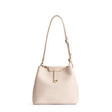 Pebbled Bone Small | Symmetrical leather bag with leather drawstring closure and adjustable shoulder strap