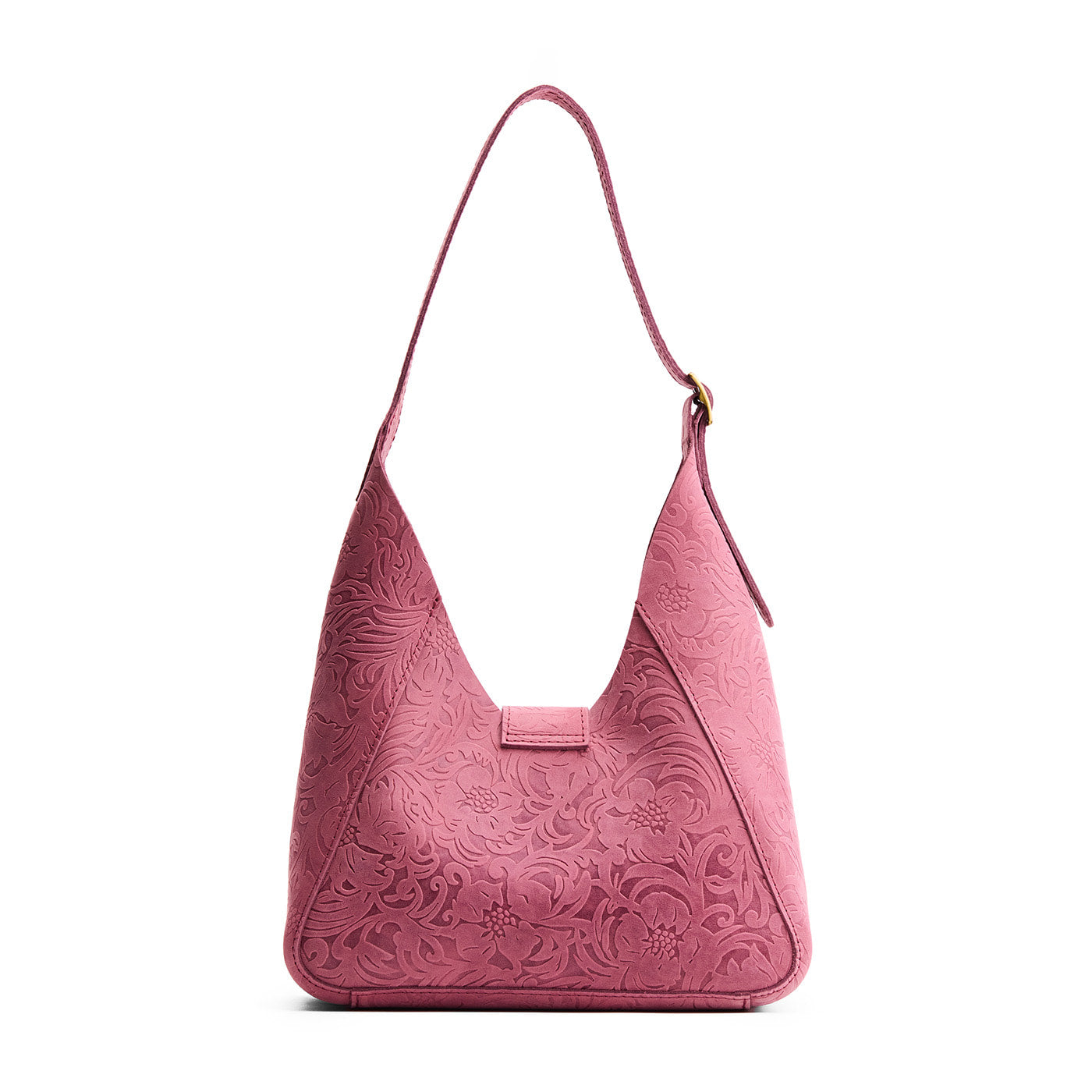 Hollyhock | Structured hobo shoulder bag with floral patterned embossed leather, adjustable strap and magnetic closure