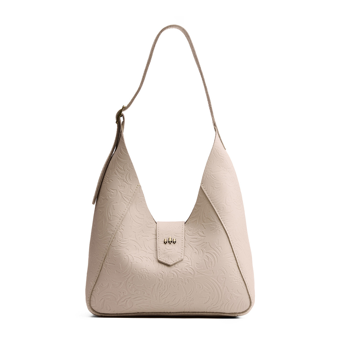 Jasmine | Structured hobo shoulder bag with floral patterned embossed leather, adjustable strap and magnetic closure