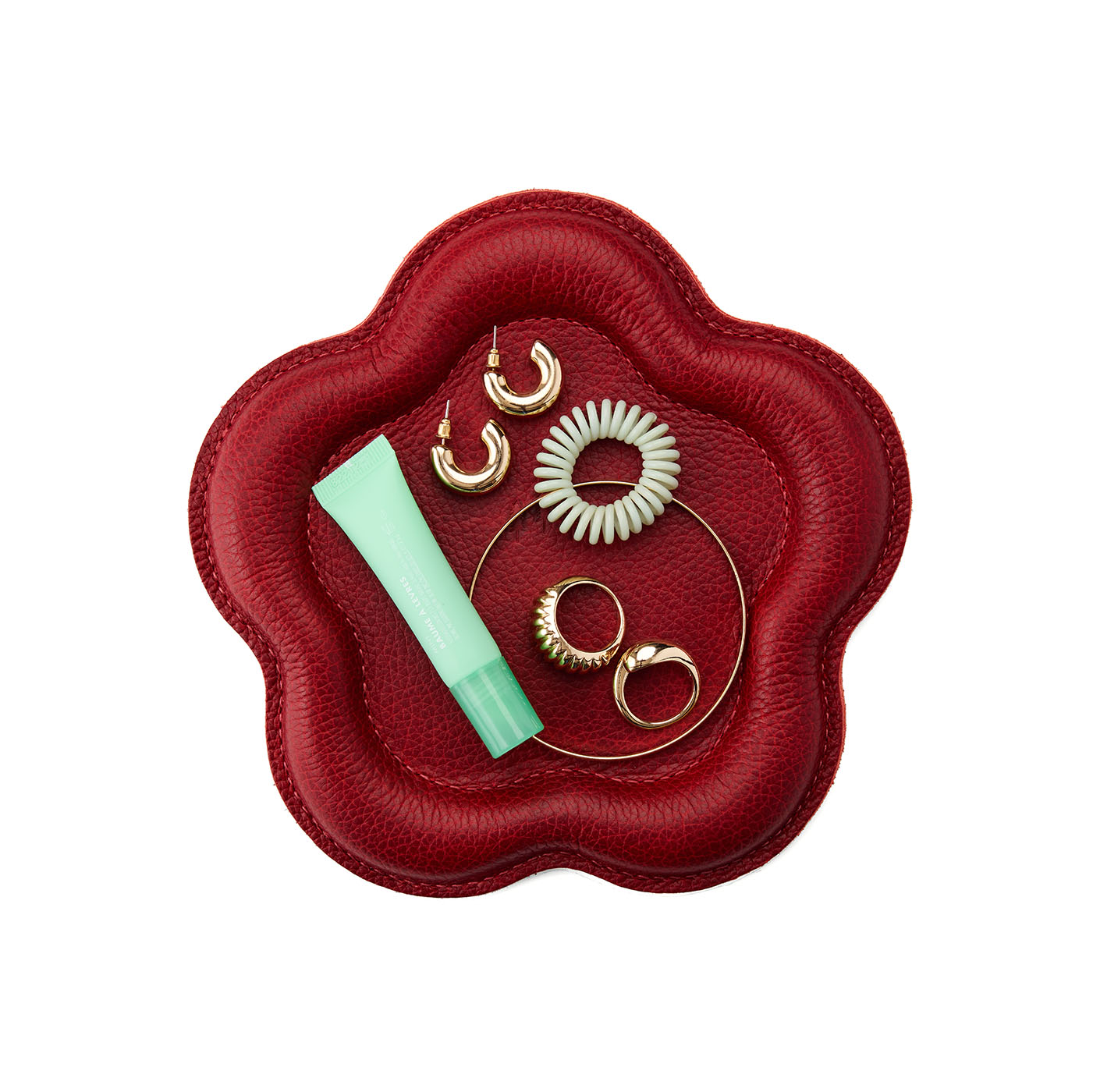 Chili Red | Floral shaped leather tray with stuffed edges 