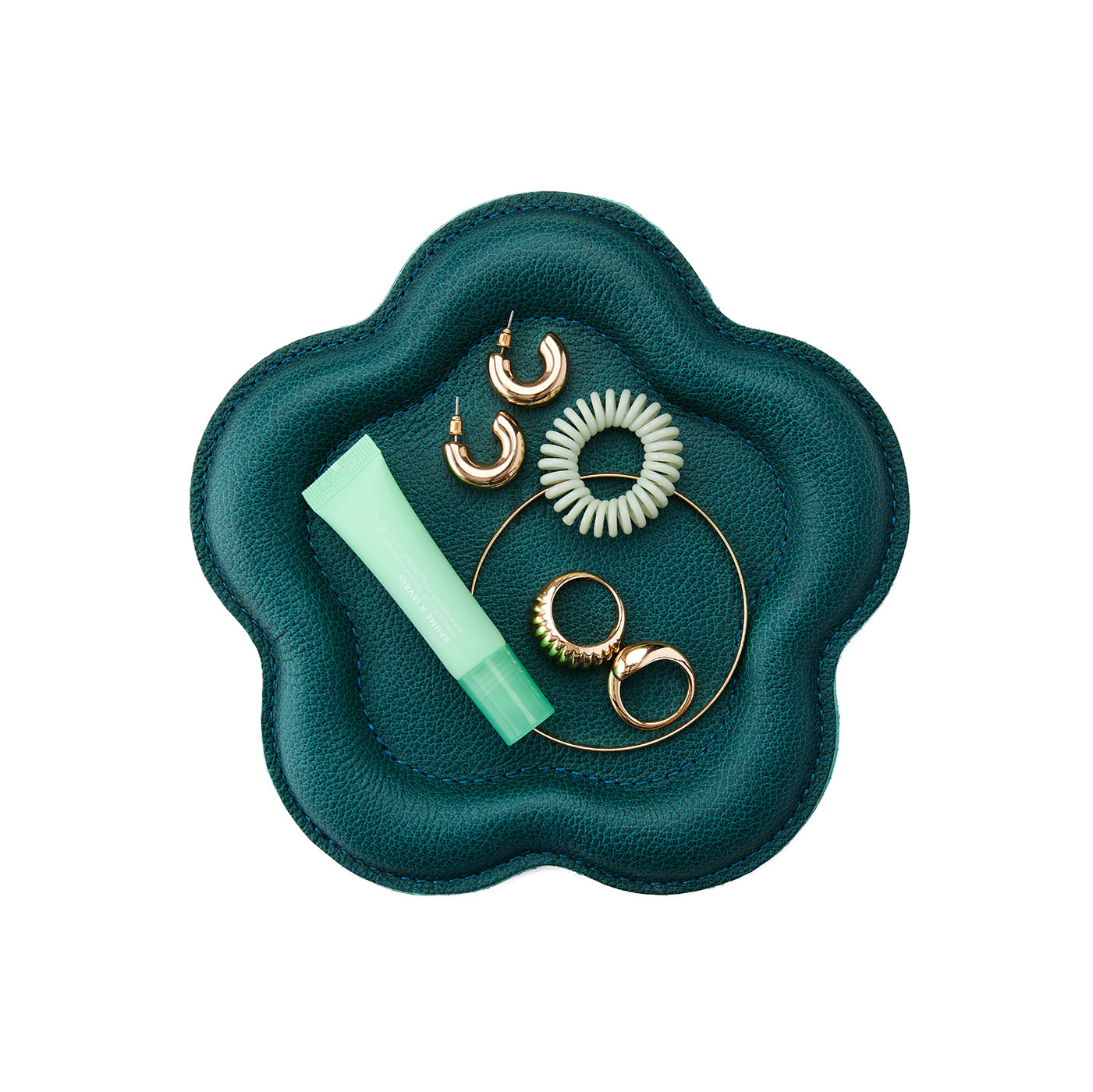 Sea Glass | Floral shaped leather tray with stuffed edges 