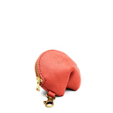 Coral | Leather fortune cookie shaped keychain pouch