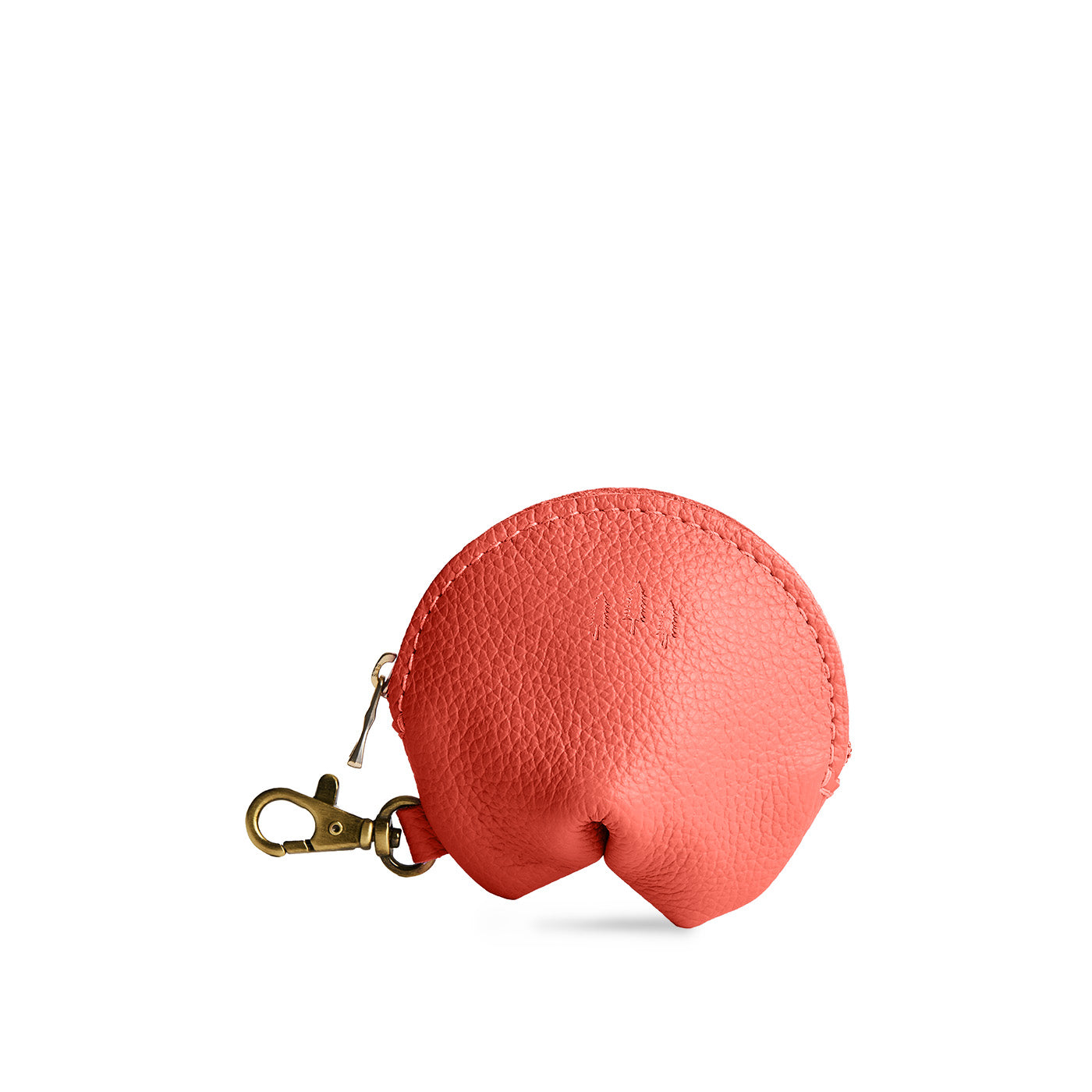 Coral | Leather fortune cookie shaped keychain pouch