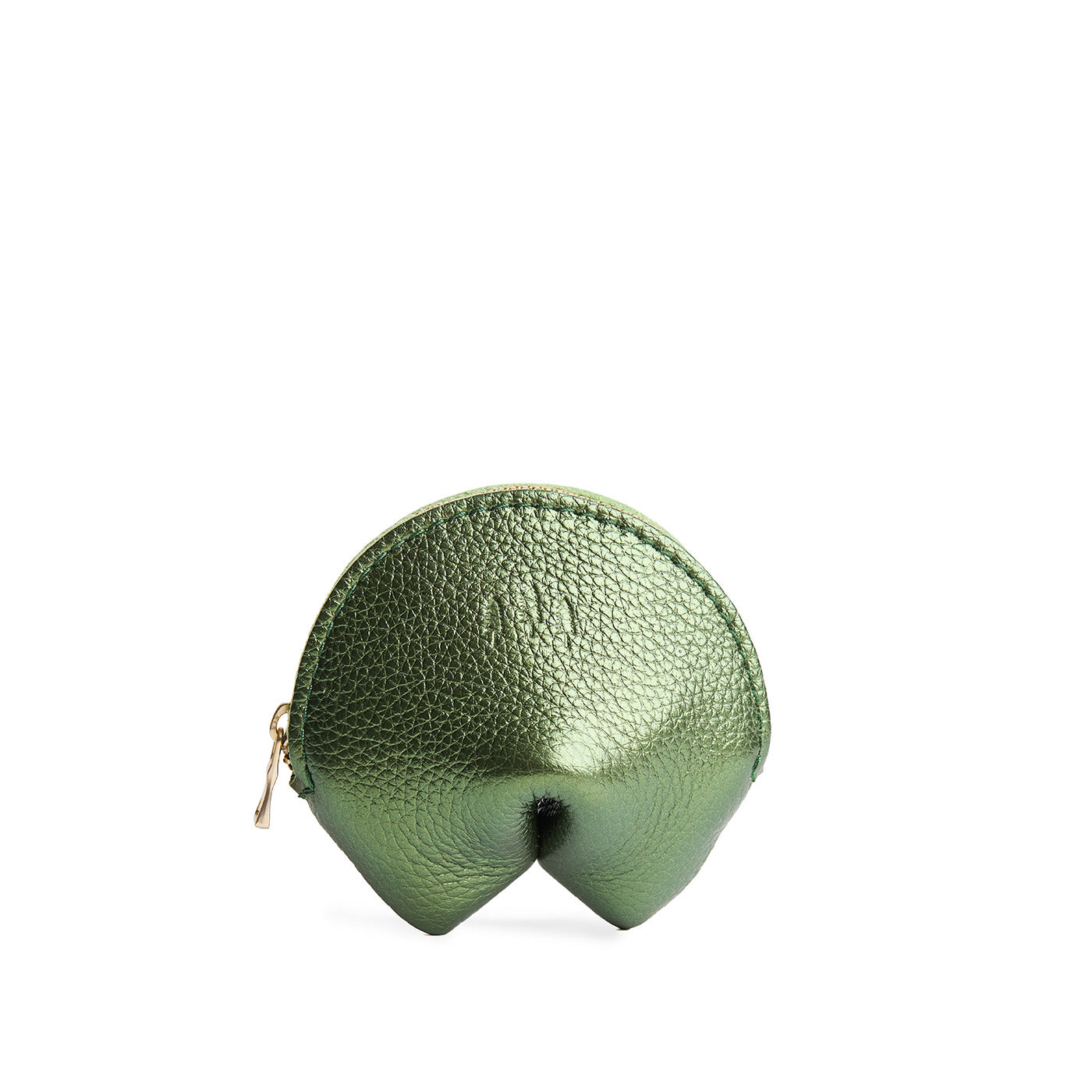 Metallic Greench | Leather fortune cookie shaped pouch