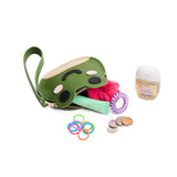 Cactus | Frog-shaped pouch with zipper opening, wristlet and products displayed