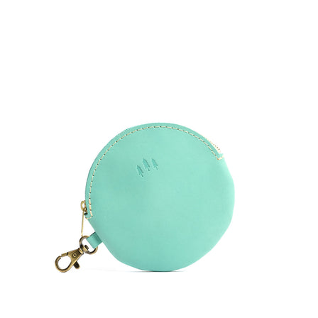 All Color: Mint | Leather flat round keychain pouch