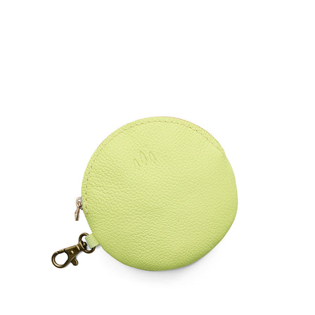 Shadow Lime | Leather flat round keychain pouch