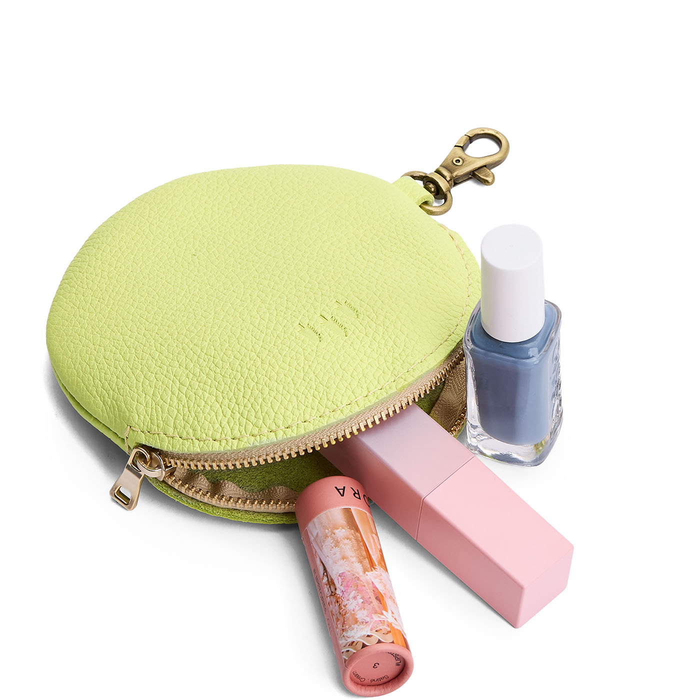Shadow Lime | Leather flat round keychain pouch