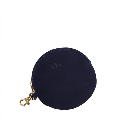 Velvet Blue | Leather flat round keychain pouch