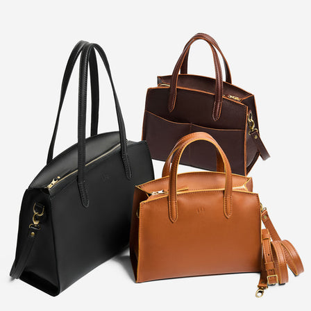 Honey*Mini | Leather tote bag with handles, adjustable crossbody strap, zipper top, and a back pocket