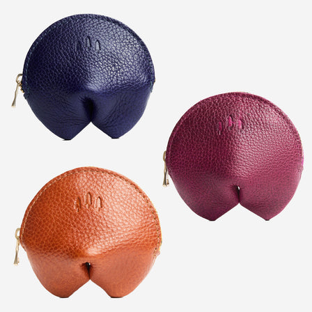 Orchid | Leather fortune cookie shaped keychain pouch