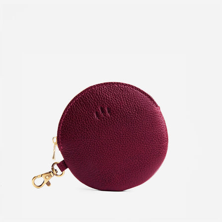 Cabernet | Leather flat round keychain pouch