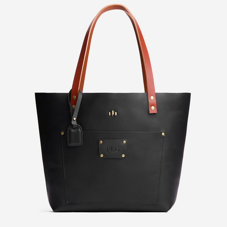 Black*Classic | Leather Tote Bag with bridle leather handles and monogram plate