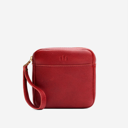 Chili Red | Square shaped pouch with zipper opening, wristlet, and front pocket