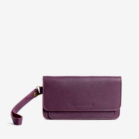 Plum | Leather wallet clutch with wristlet and magnetic closure