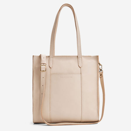 Pebbled Bone*North/South | Structured large tote bag with overlapping panels and crossbody strap