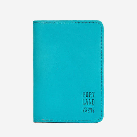 Aquamarine | Leather passport case with PLG logo open shot