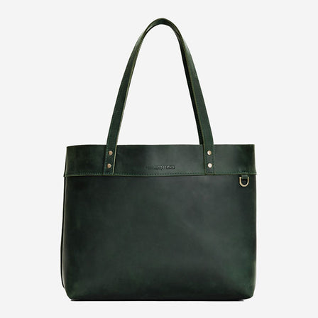 Evergreen*Medium*Classic | Leather tote bag with riveted straps and exterior key loop