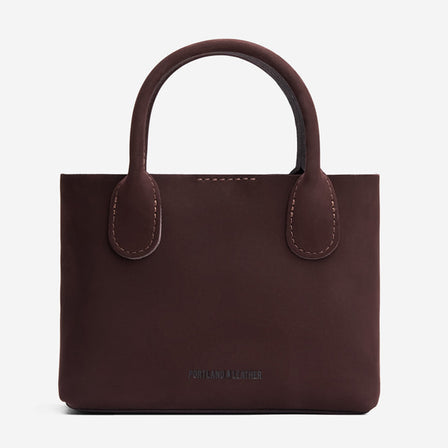 Velvet Brown*Small | Petite tote purse with structured leather handles and crossbody strap