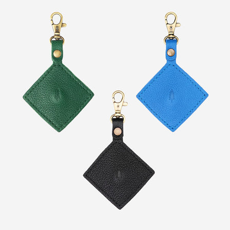 Bacalar | Diamond shaped leather AirTag holder on a lobster clasp keychain