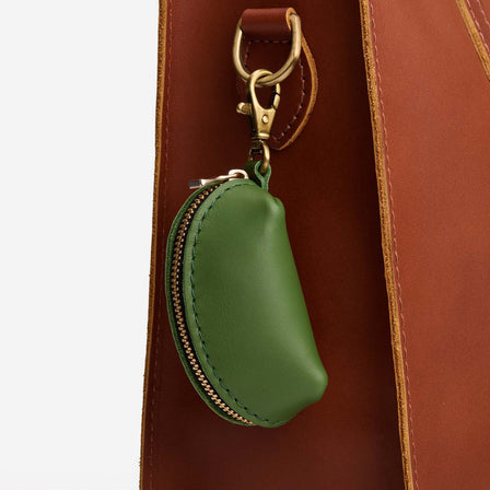 Cactus | Taco shaped leather pouch with zipper and swivel lobster clasp on white background