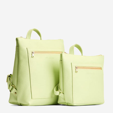 Shadow Lime*Small | Small square slim leather tote backpack