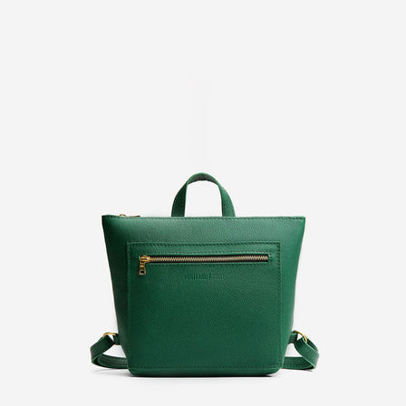 Bacalar | Petite square slim leather tote backpack with zipper closure and adjustable straps