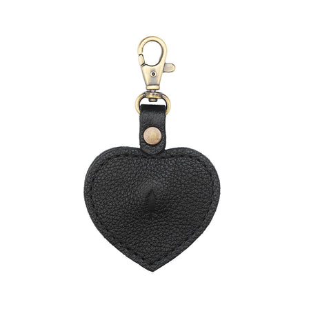 Pebbled--black | Heart-shaped airtag holder keychain with a swivel lobster clasp